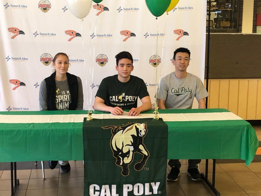 Noah Otuska (12) poses for a photo in late March after signing his letter of intent with California Polytechnic State University. Otsuka will attend Cal Poly in the fall of 2019.