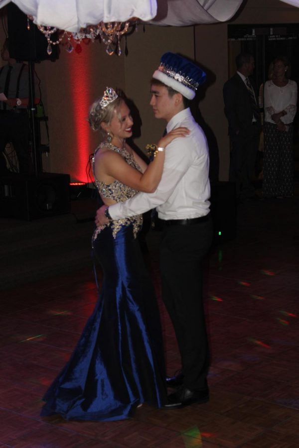 Bailey Pennycuff (12) and Noah Otsuka (12) slow dance after being crowned Prom King and Queen. Voting for king and queen took place in class days before prom.