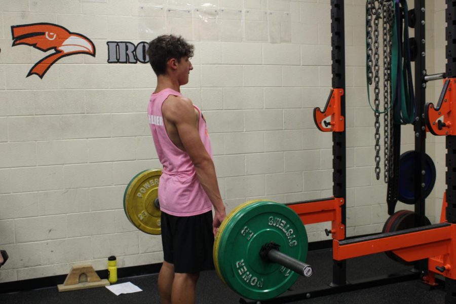 Junior Cody Cundell in weights as he is doing deadlift with the rest of his class. 