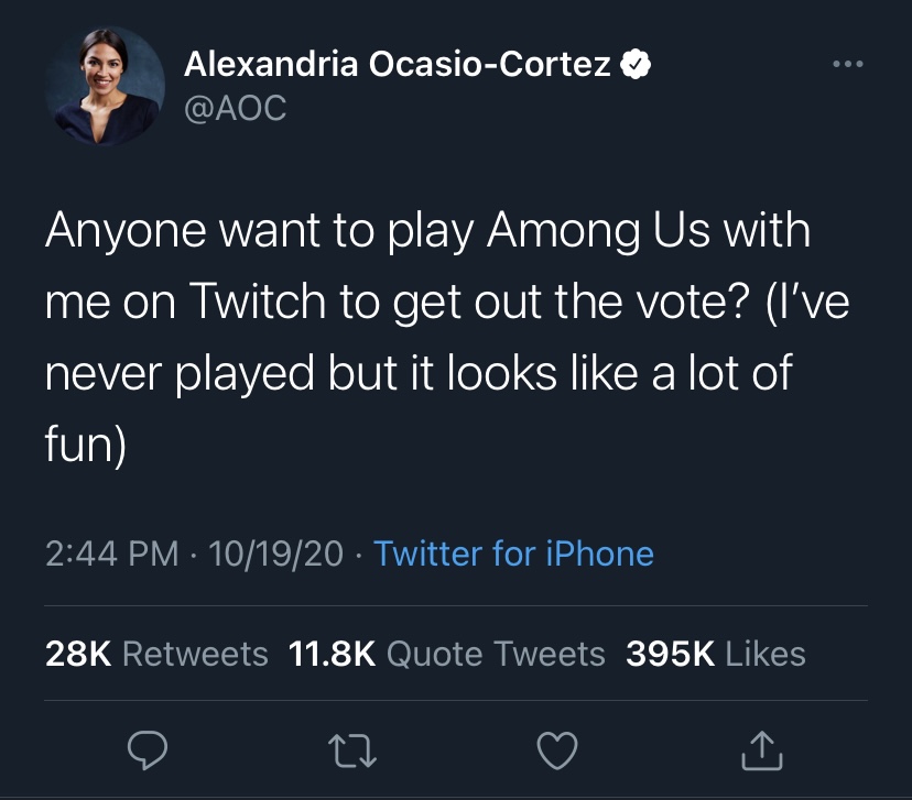 AOC+teases+her+arrival+on+the+popular+streaming+website+Twitch+via+Twitter.+AOC+streamed+live+Oct.+21%2C+but+has+continued+to+stream+to+raise+voter+awareness+and+raise+money+for+different+non-profits.+Ocasio-Cortez+recently+raised+%24200k+for+COVID-19.