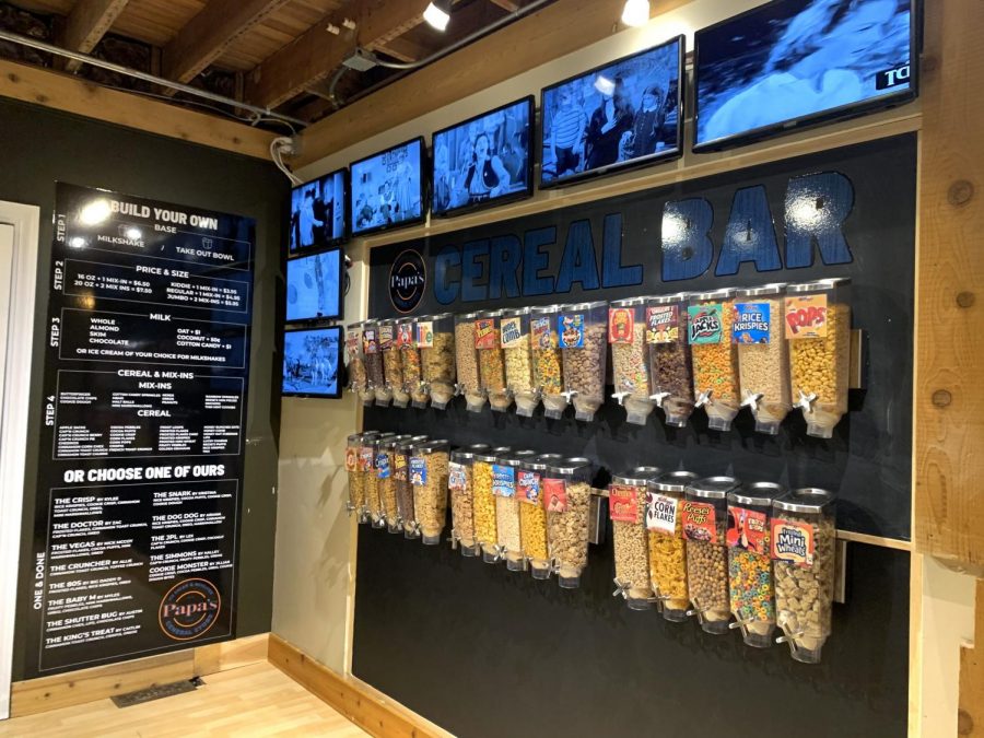 Papa’s General Store now offers a cereal bar with more than 30 types of different cereals. Customers have a choice between a milkshake and a take out bowl of cereal.