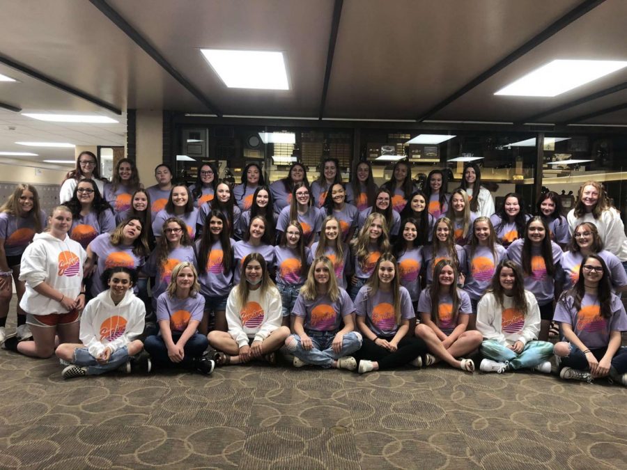 The upcoming senior girls wore their shirts on the last day of their junior year. After the shirts were delayed twice, they were finally delivered the day before the girls wore them.