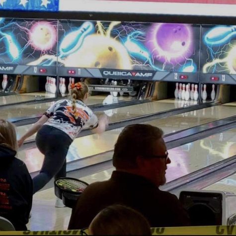 Junior Alli Eastridge bowls at a tournament at West Acres. Eastridge also competed at the varsity tournament on Jan. 18.
