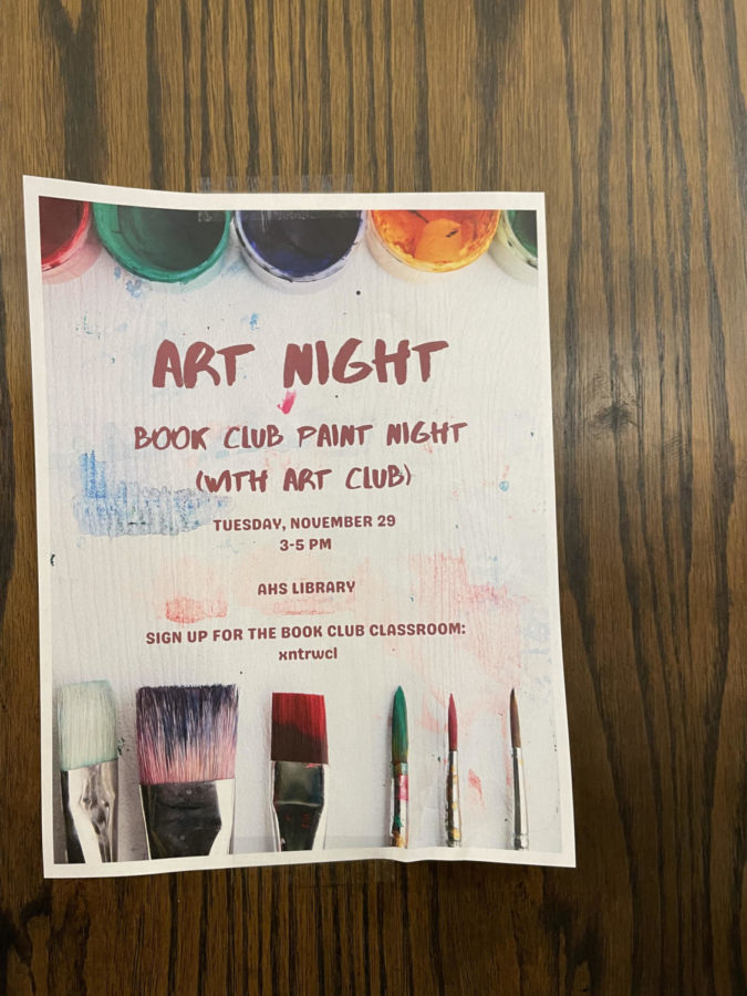 Paint night took place Nov. 29 from 3 - 5 P.M., in the library. Book club and art club students painted a picture of stacked books.