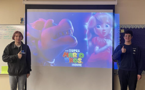 Reporters Hayden Blair and Isaac Basquez giving the Super Mario Bros. Movie a thumbs up. The two watched the movie previously and believe the movie to be the greatest animated movie of all time. 