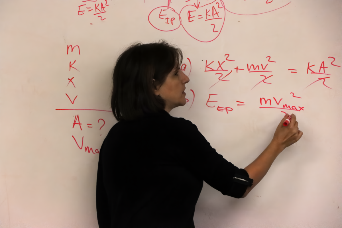 Teacher Stefania Tallberg teaches her physics class about harmonic motion. Tallberg grew her love for math and science in middle school. “I’ve always been good at math, Tallberg said. “Middle school is when I started realizing how much I loved math and I did it for fun, even beyond homework. Then I took Physics, and I loved it so much that I thought of making a career out of it.”