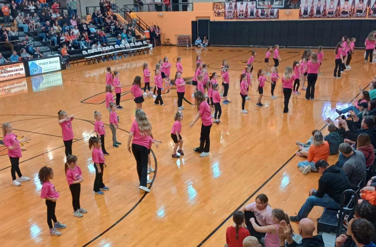 Elementary students perform with the high school dance team on January 17. The elementary students enjoyed working with the older high students.