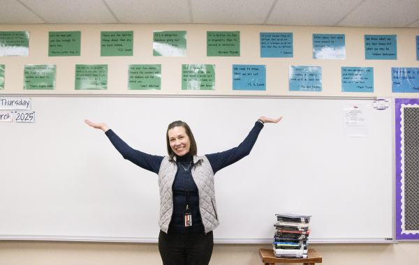 English teacher Rebbeca Timberlake presents the quote posters on her wall. Timberlake loves collecting quotes and other things that ensue deep thinking. 