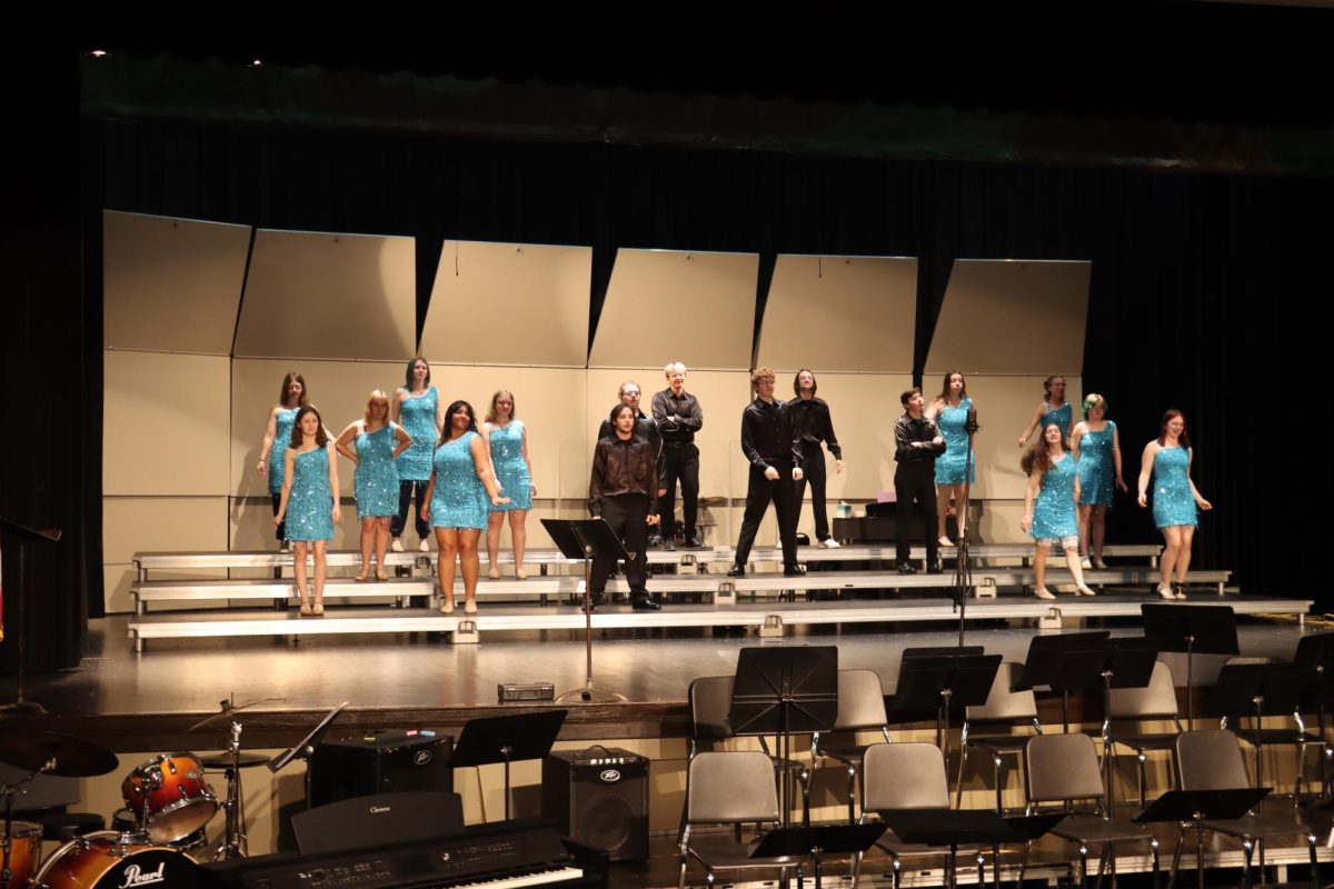 The show choir rehearse its opening song, “Surf Crazy.” The choir started learning the songs a week before the school year started.