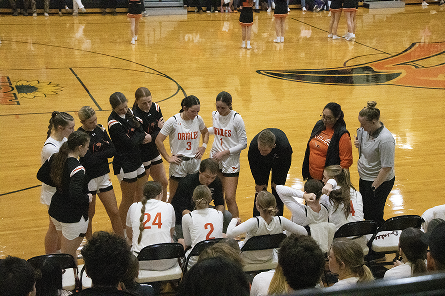 Coach Jordan Bodyk talks passionately about plays in the middle of a game. The next game is in The Lady Cat Classic tournament at El Dorado High School, Jan. 29 at 2:30pm.
